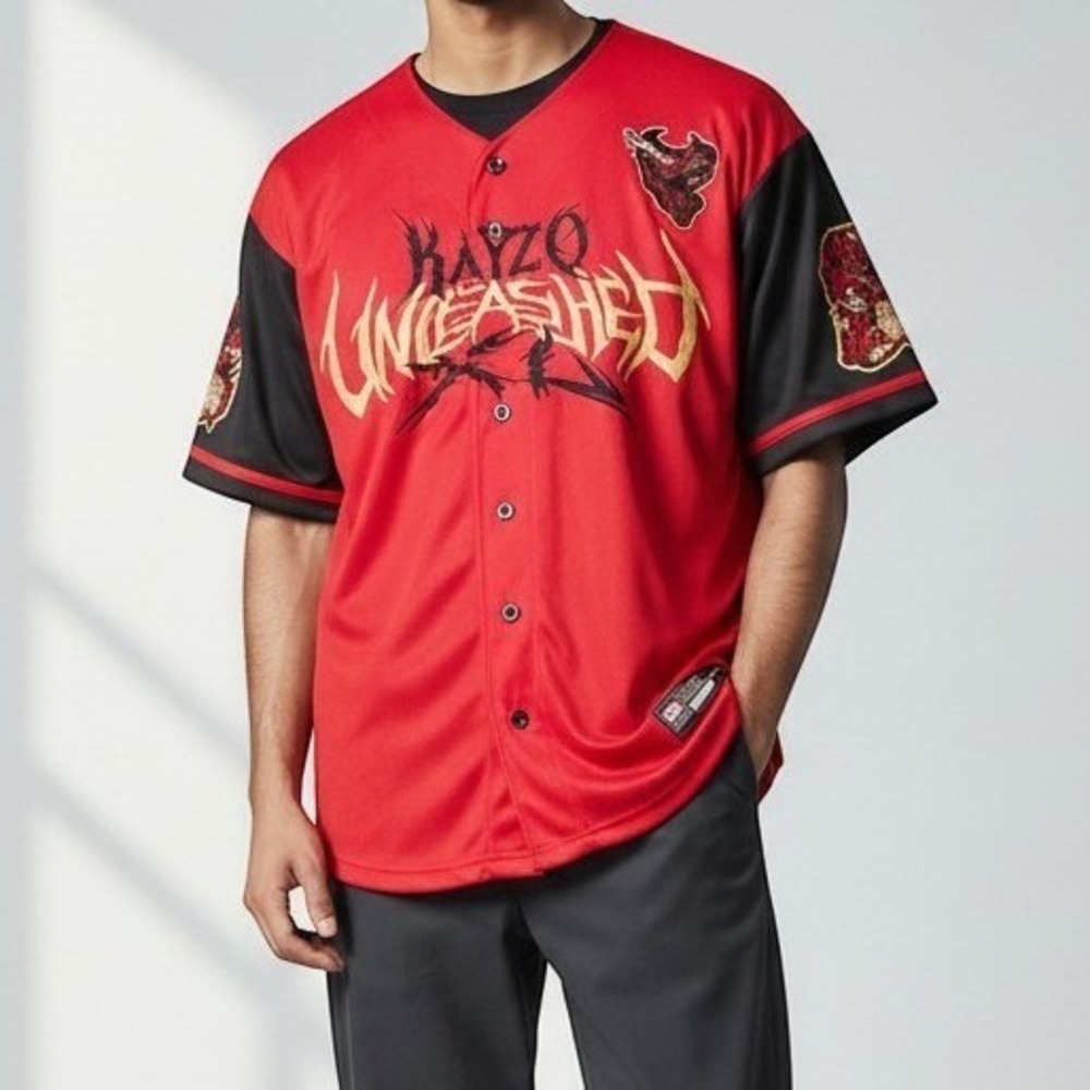 Kayzo Unleashed Baseball Jersey Red Black Elev808 Designs Mens Large EDM Rave